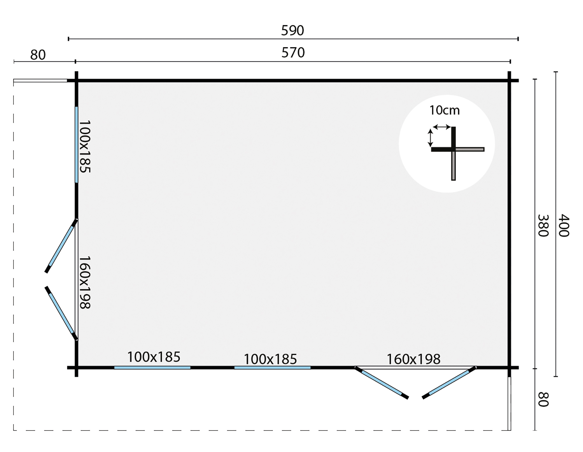 Blokhut - Tuinhuis Hildegard | 44mm | onbehandeld