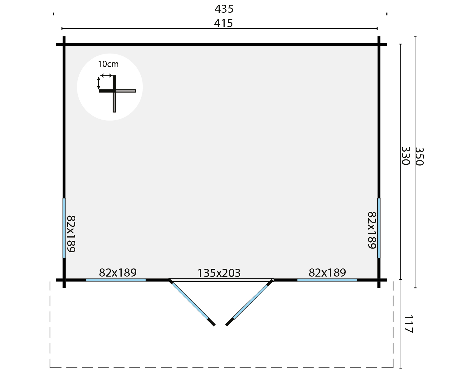 Blokhut - Tuinhuis Lory | 44mm | onbehandeld